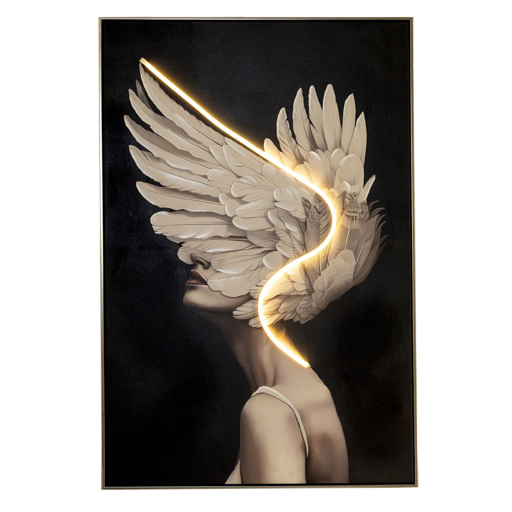 FEATHERS WITH LED LIGHT ΕΛΑΙΟΓΡΑΦΙΑ 80Χ120ΕΚ ΜΕ ΑΣΗΜΙ ΚΟΡΝΙΖΑ ΣΕ ΤΥΠΩΜΕΝΟ ΚΑΜΒΑ