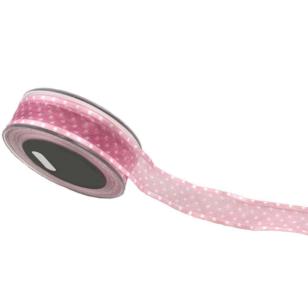 ΚΟΡΔ ORGANDY LITTLE DOTS ΡΟΖ 2.5cmX23m