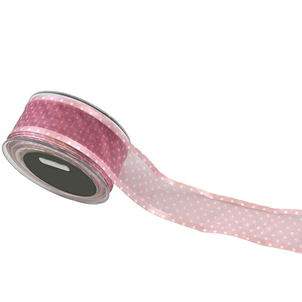 ΚΟΡΔ ORGANDY LITTLE DOTS ΡΟΖ 3,8cmX23m