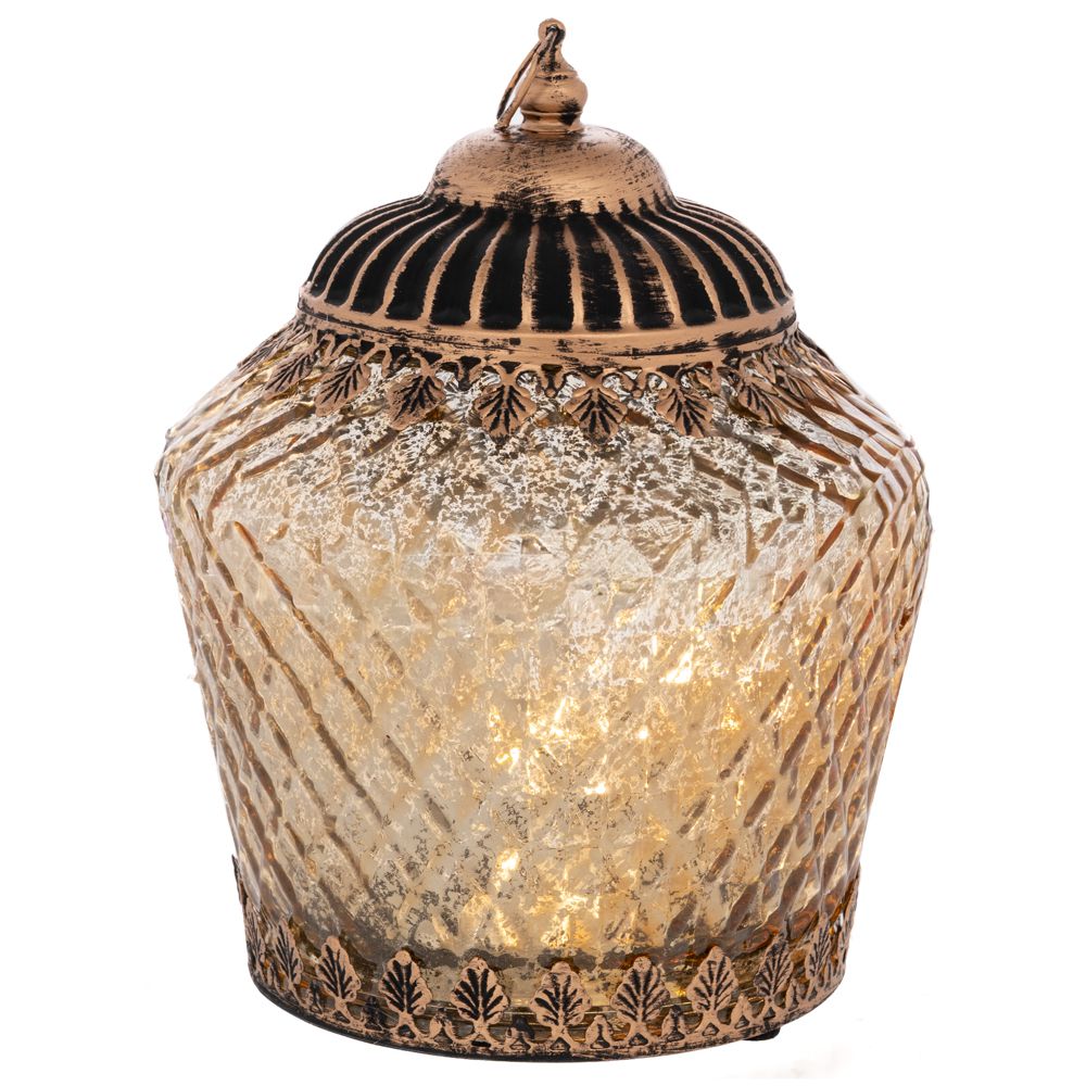 ΧΡΥΣΟ ΓΥΑΛΙΝΟ ΦΑΝΑΡΑΚΙ ΜΕ LED ΦΩΣ AND ΜΕΤΑΛΛΙΚΟ ΚΑΠΑΚΙ 15Χ15Χ19ΕΚ (ΑΑΑ 1.5V)