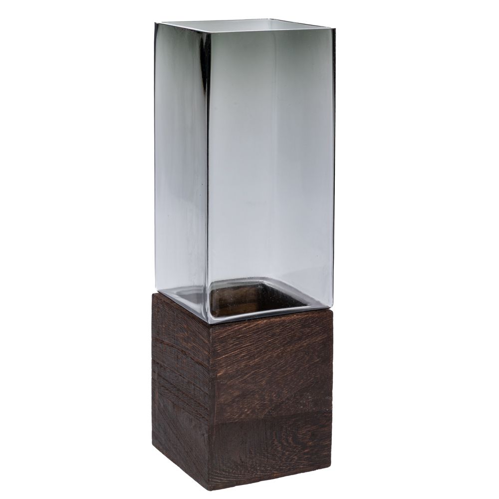 ΓΚΡΙ ΓΥΑΛΙΝΟ ΒΑΖΟ ΣΕ ΞΥΛΙΝΗ ΒΑΣΗ 10Χ30ΕΚ