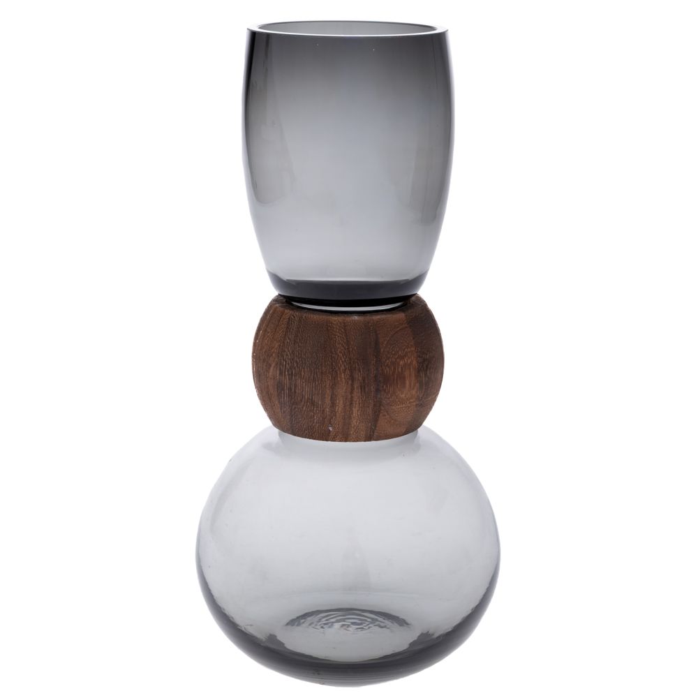 ΓΚΡΙ ΓΥΑΛΙΝΟ ΒΑΖΟ ΜΕ ΞΥΛΙΝΗ ΛΕΠΤΟΜΕΡΕΙΑ 16Χ33ΕΚ