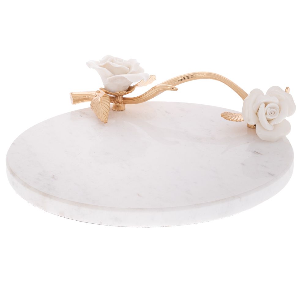 ΛΕΥΚΟΣ ΣΤΡΟΓΓΥΛΟΣ ΚΕΡΑΜΙΚΟΣ ΔΙΣΚΟΣ (ΕΦΕ ΜΑΡΜΑΡΟΥ) ΜΕ ΛΟΥΛΟΥΔΙΑ AND ΧΡΥΣΟ ΧΕΡΟΥΛΙ 23Χ20Χ5,5ΕΚ