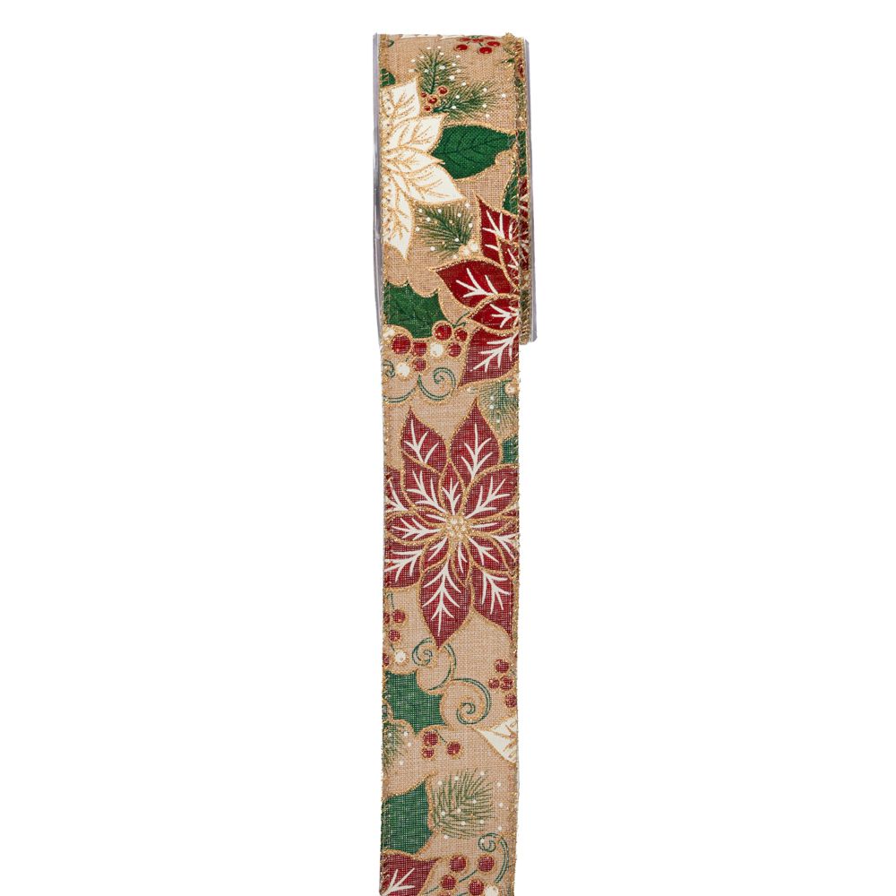 ΚΟΡΔ. 4,3cmX9m POINSETTIA WITH GLITTER ΦΥΣΙΚΟ