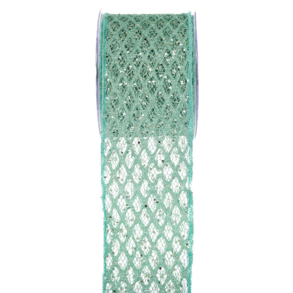 ΚΟΡΔ SPARKLY GRID 10CM X 9M ΠΑΣΤΕΛ ΠΡΑΣΙΝΟ